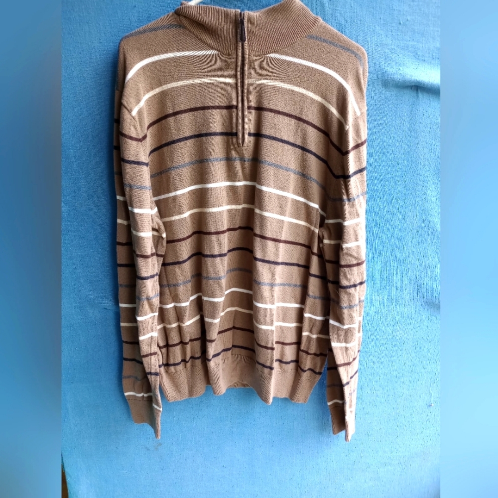 Saddlebred Men's size Large L Khaki Striped Long Sleeve Pullover
